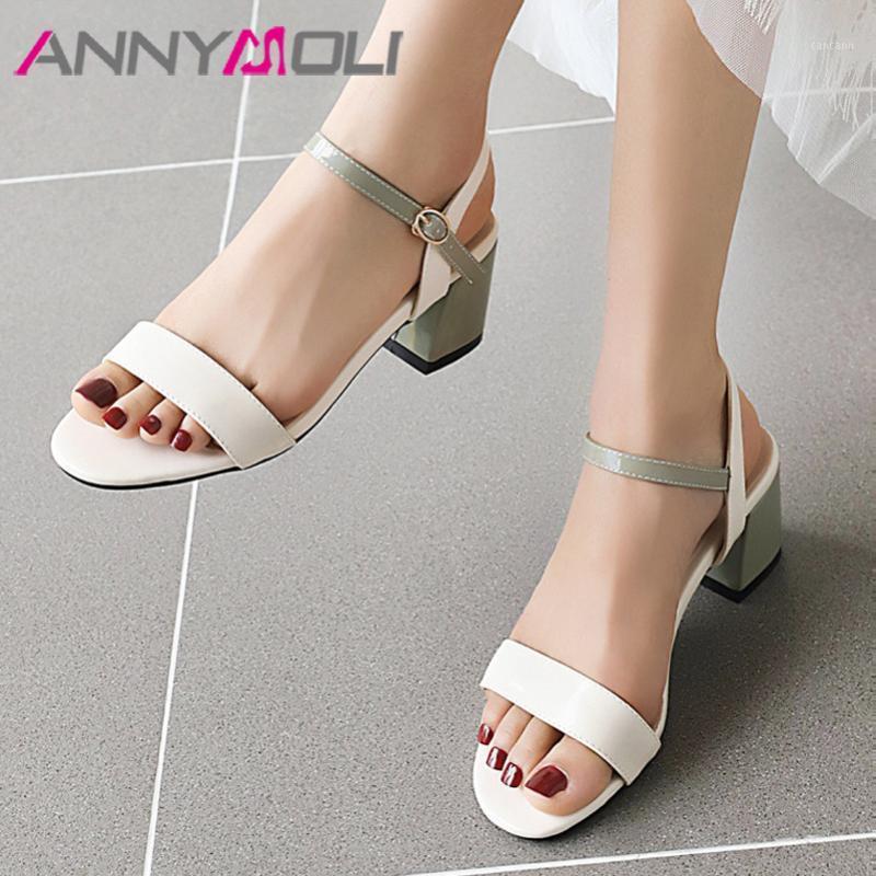 

ANNYMOLI Snake Print Sandals Woman High Heels Dress Buckle Strap Block Heel Shoes Open Toe Ladies Sandals Beige White Size 33-461, Snake print beige