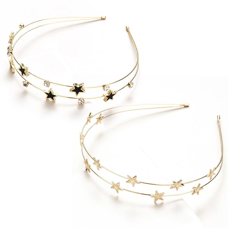 

Fashion Personality Metal Hair Accessories Girl Five-pointed Star Rhinestone Double Headband Sweet Simple Headband