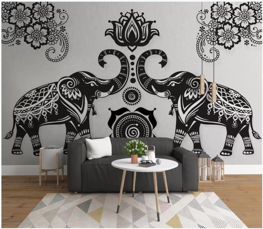 

Custom photo wallpaper for walls 3 d Simple hand drawn animal elephant murals background wall papers home decor, Silk material
