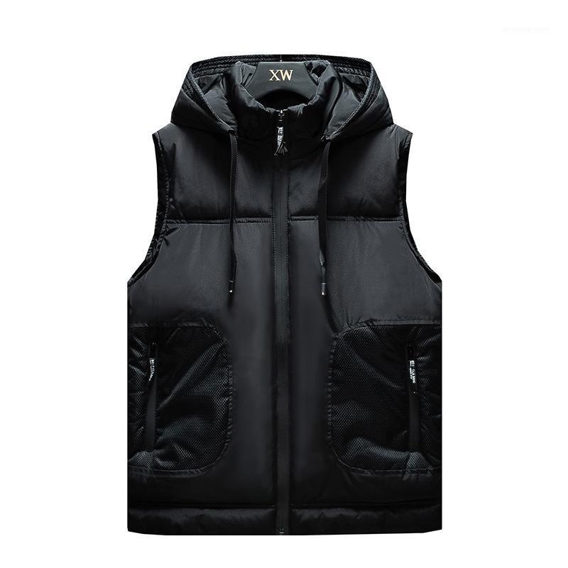 

Fashion Sleeveless Jacket Nice Men Thickening 111% Cotton Vest Hat Hooded Warm Vest Winter Waistcoat Men Casual Windbreaker1, Black