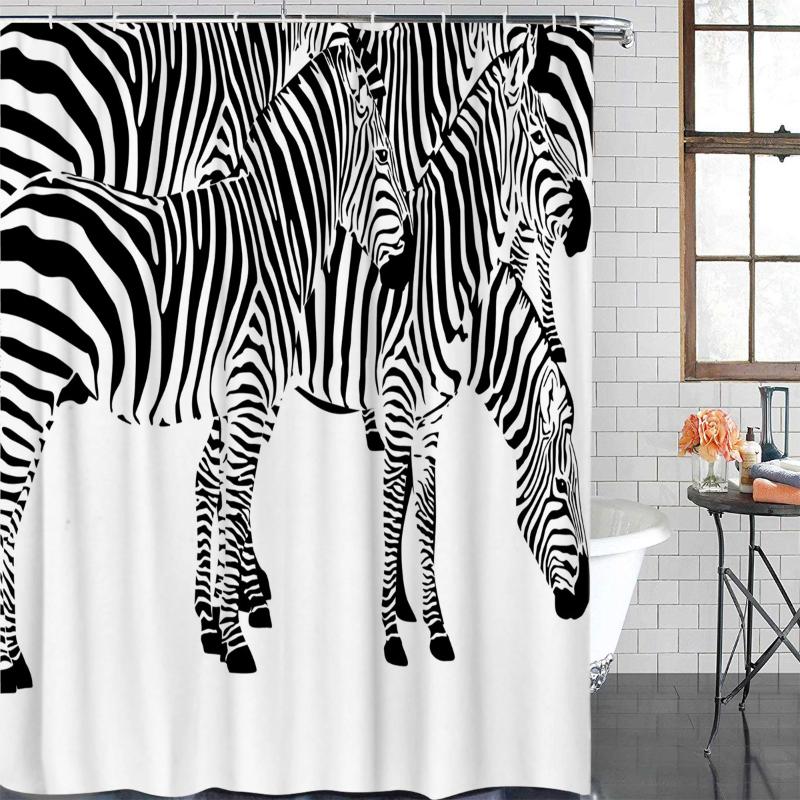 

Waterproof Curtain Animal Zebra Black And White Simple Fabric Shower Curtain Home Bathroom Decor Bathroom Shower