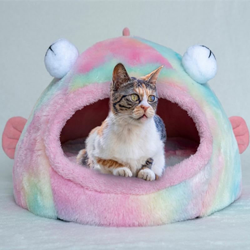 

Comfotable Pet Nest Semi-enclosed Fleece Cozy Kennel Winter Warm Dog Cat Soft Sleeping Plush House for Litter Puppy