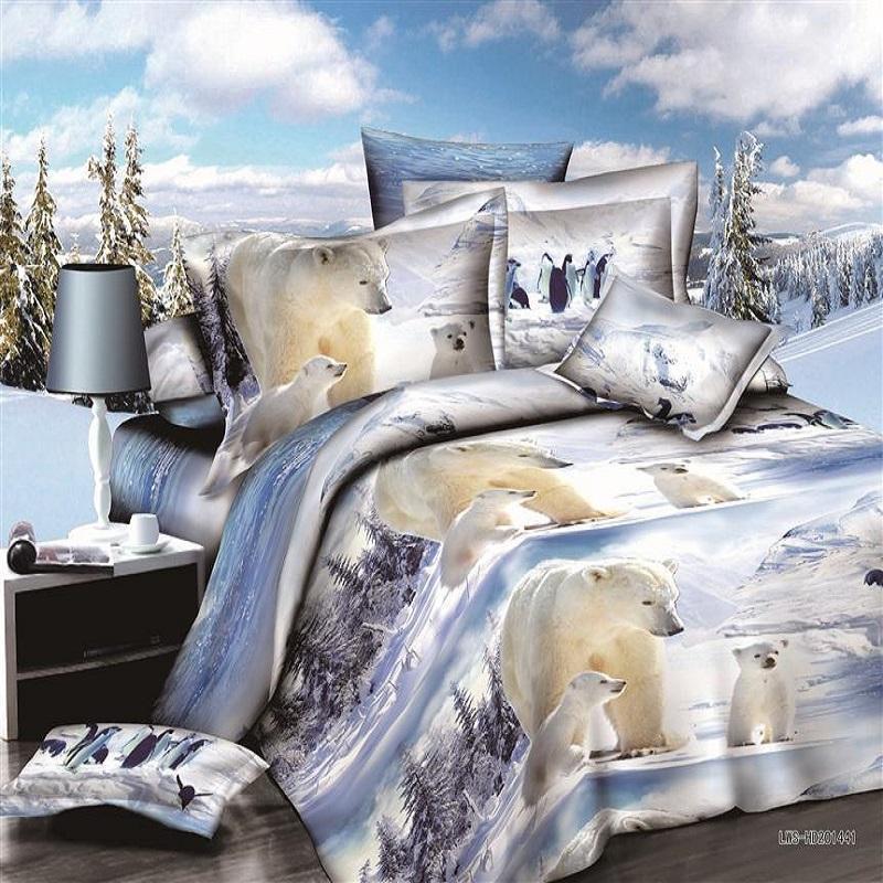 

3d polar bear children bedding set of duvet cover bed sheet pillow cases 4pcs, size1, Hzlaohu