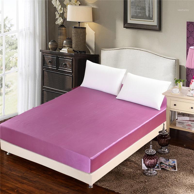 

bed linen Cover bedding set sheets mattress Protector bedspread bed sheet on elastic band Satin silk elastic Fitted Sheet1, White