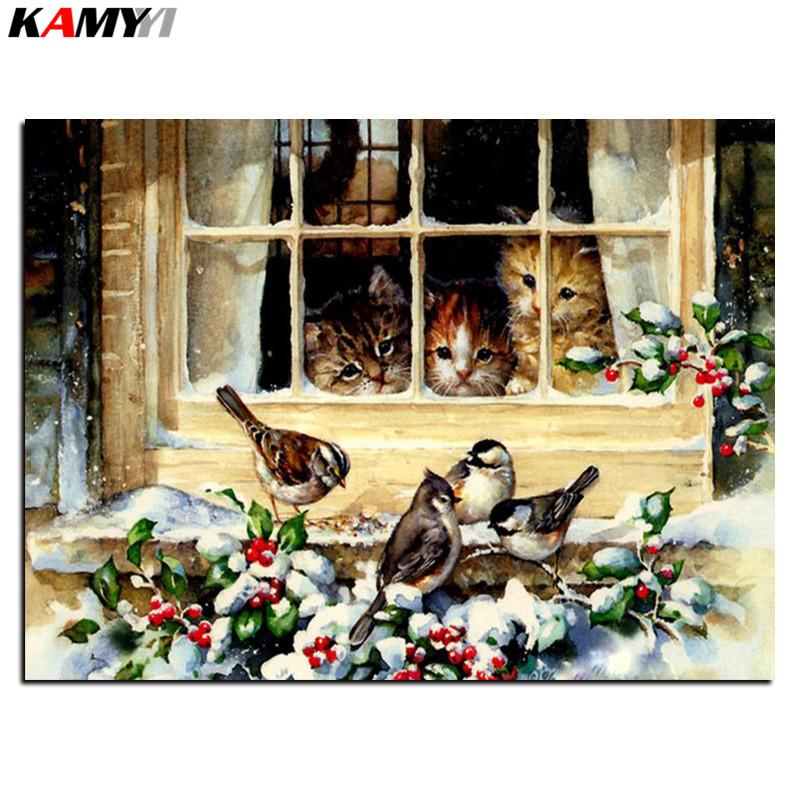 

5D Diy diamond painting cross stitch Cat and birds Full Square Diamond embroidery Needlework Rhinestone Mosaic B620