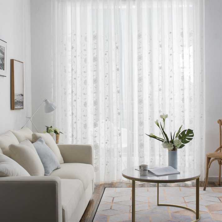 

White Floral Window Curtain Embroidered Voile for Living Room Pastoral Curtain for Balcony Kitchen Sheer Drape Blinds