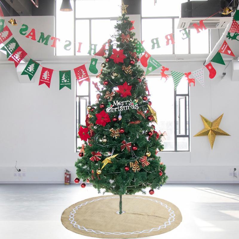 

122cm Round High Christmas Tree Skirt Linen Non-woven Xmas Tree Apron Round Carpet Doormat Floor Mat New Year Decorations1