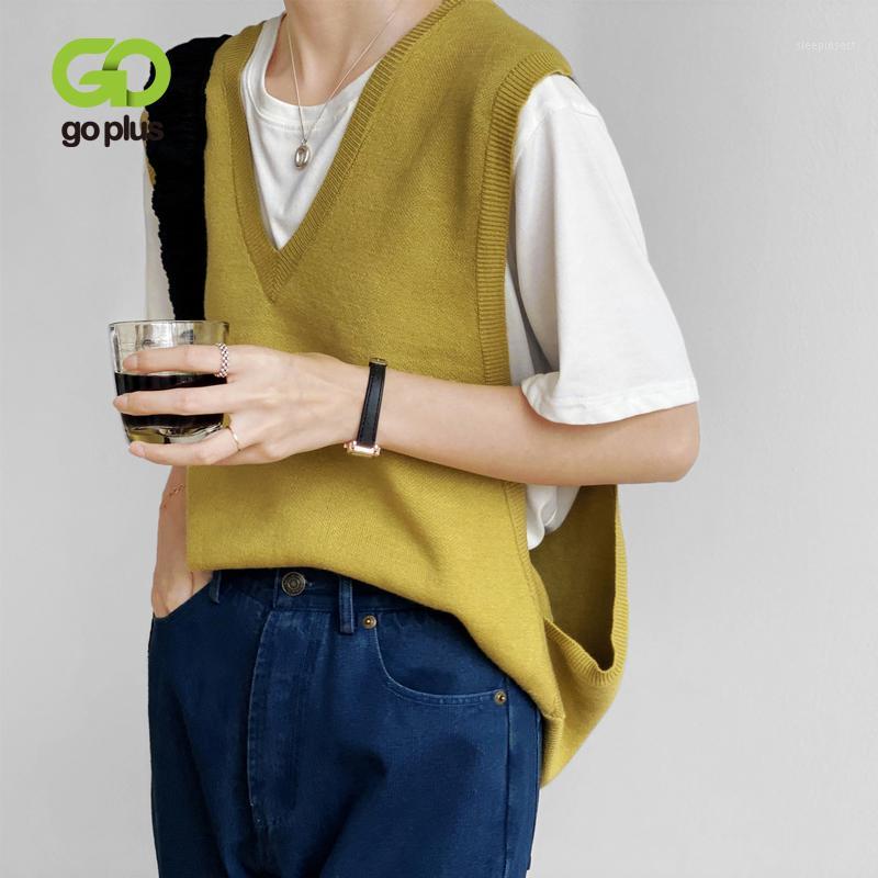 

GOPLUS Woman Sweaters Sleeveless Loose Vest V-neck Jumper Winter 2020 Women Knitwear Black Sweaters Pull Femme Dames Trui C106711, Black;white