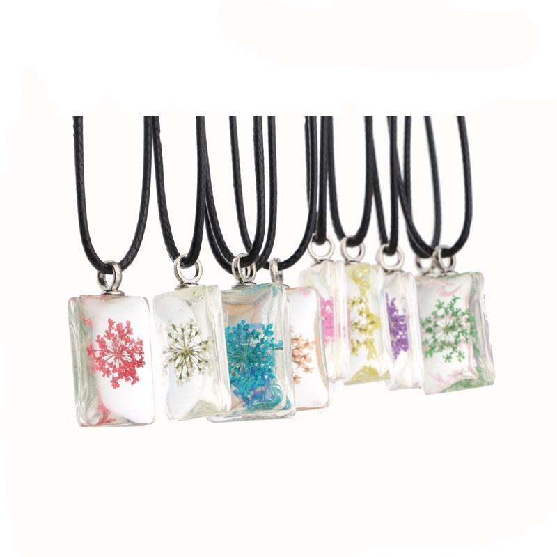 

Dried Flower Pendant Necklace Square Glass Stainless Steel Chain Necklace Locket DIY Handmade Flower Jewelry 25mm