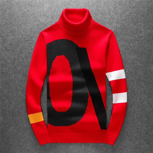 2020 autumn and winter new men's turtleneck sweater long-sleeved printed letters black padded pullover men's bottoming sweater war
