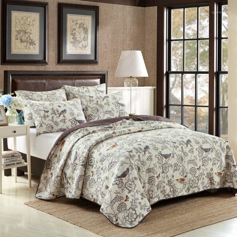 

100% Cotton Stitching Quilt  Size 3pcs Set Pastoral Summer Thin Quilting Comforter Bed Cover Blanket1
