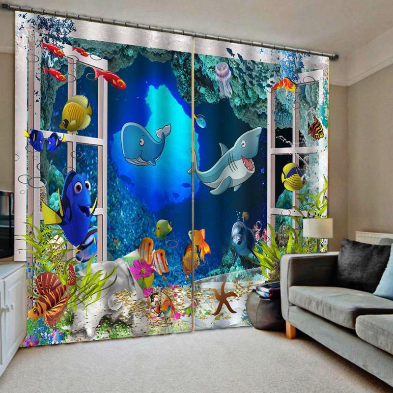 

Custom any size Modern Scenery outside the window Cartoon underwater world Curtains For Children's room Blackout Curtains Decor, As pic