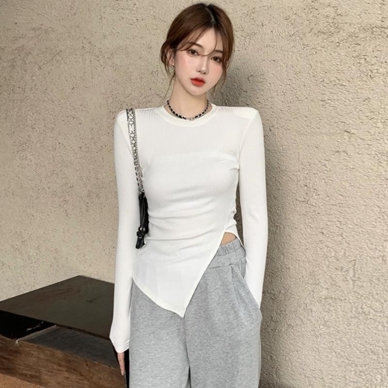 

Europe Women's White Irregular Tight Thin Pullover Full Sleeve Split Knitwear Top Autumn And Winter Sweater 5ITQ, Black