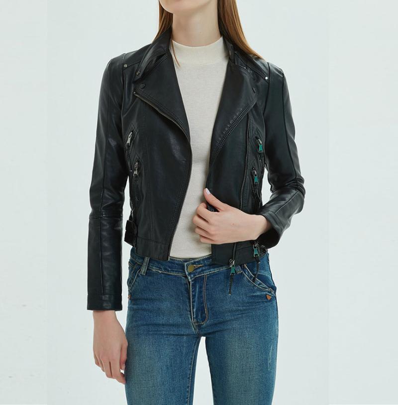 

Missord 2020 Women Faux PU Leather Jacket Autumn Winter Solid Color Short Punk Streetwear Ladies Coat MS071, Black