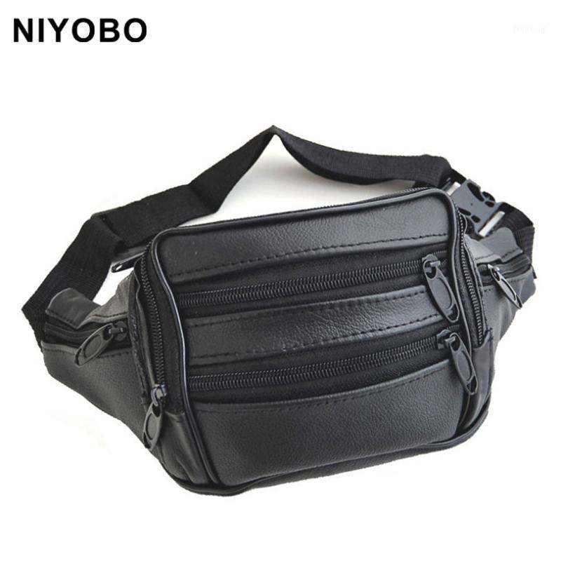 

Fashion vintage waist packs men/women genuine leather waist bag cowhide leather small belt bag PT9701, Black