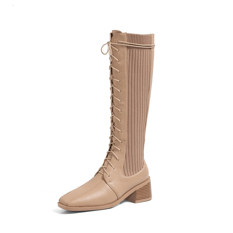 

2021 New Arrival Women's High-quality Winter Knee High-fashion Boots Rent Up Apricot Ladies Shoes 0PFS, Apricot not fur