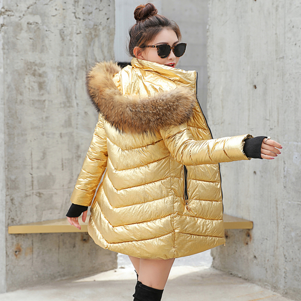 

down jacket2020 Thick Warm Padded Outwear Long Women's Winter coats New Slim Hooded Jackets Women Parkas, Gold