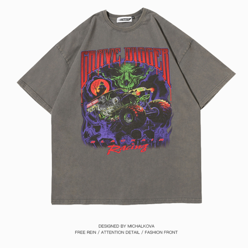 

michalkova tie dye anime punk Oversized Summer Men/Women Hip Hop Fashion Gothic Print T-shirt Men Streetwear graphic tees C0119, White;black