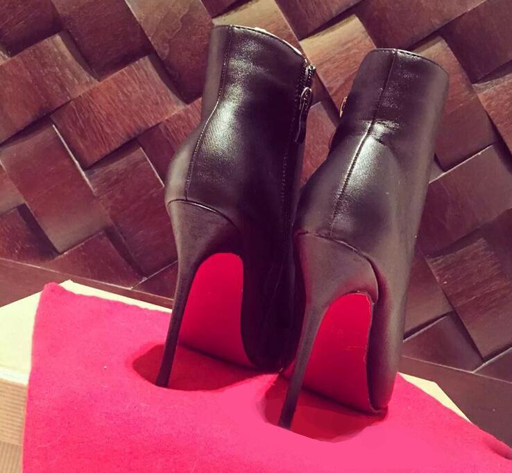 

women pointed toe boots red bottom brand high heel boots thin heel Martin boots black leather shoes 35-42 dust bag LJ201030, 10cm black matte