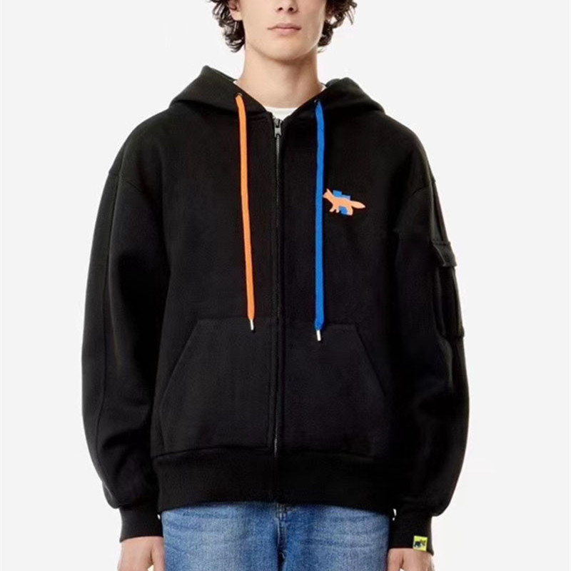 

2021 New Winter Fox Patch Embroidery Hoodie Pocket on Sleeve Zipper Ader Error Maison Kitsune Pullover Jpnh