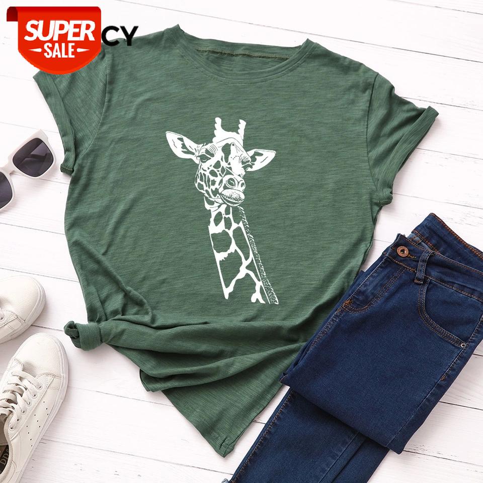 

JFUNCY Plus Size Women T Shirt New Giraffe Print T-shirts Female Short Sleeve Cotton Tees Tops Woman Summer Tshirt #wq26, White