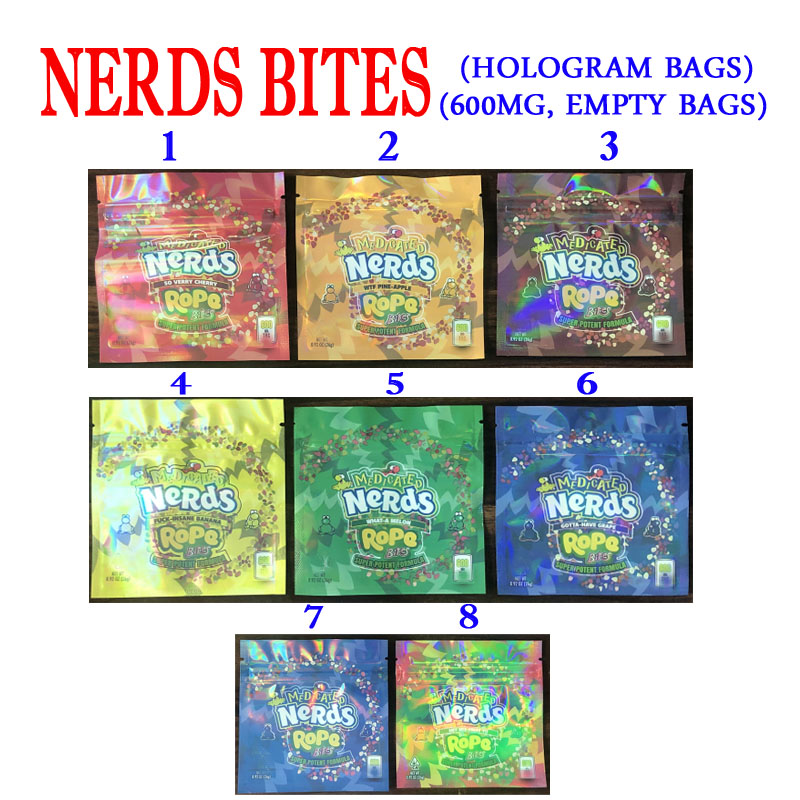 

600MG BITES ROPE INFUSED BAG 8 FLAVORS Smell Proof Package Bags MYLAR EDIBLES CANDY MIXED Watermelon Cherry Grape NERDS Kkmaa