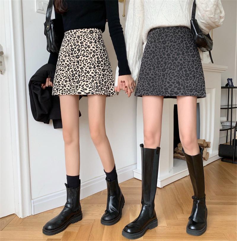 

Harajuku Spring Autumn Womens Sexy Party Leopard Printed Skirts Female High Waist A Line Slim Mini Skirts, Gray