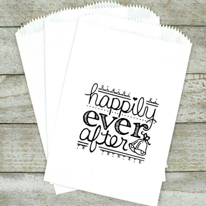 

Custom Kraft Favor Bags - paper treat bags for wedding, shower, or party - Happily Ever After, wedding cake bag, engagement