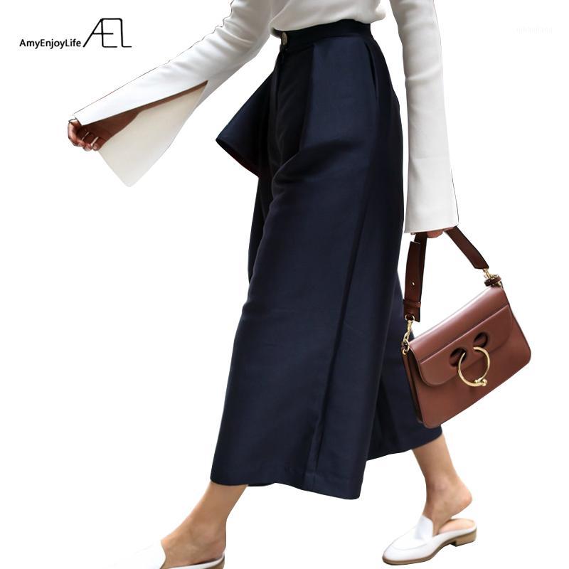 

AEL Women' High Waist Wide Leg Pants Female Casual Bottoms Loose Type Lady Clothing 2020 Spring Lotus Leaf Ruffle Trousers1, Dark blues