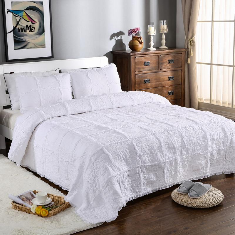 

FAMVOTAR Luxury Hand Made Rose Pattern Solid White Bedspread Quilt Set 100% Cotton 3 Pieces Quilted Coverlet Sets Queen Size