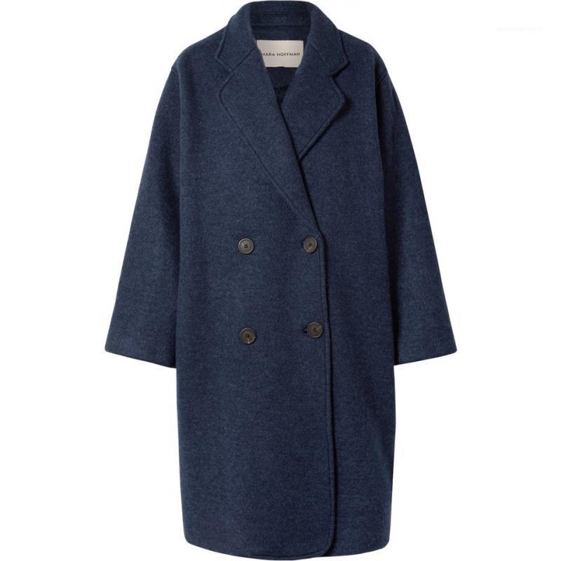 

Women' Wool & Blends Fashion Autumn Winter Double Breasted Woolen Coat Women Lapel Loose Long Plus Size 2XL1, Dark blue