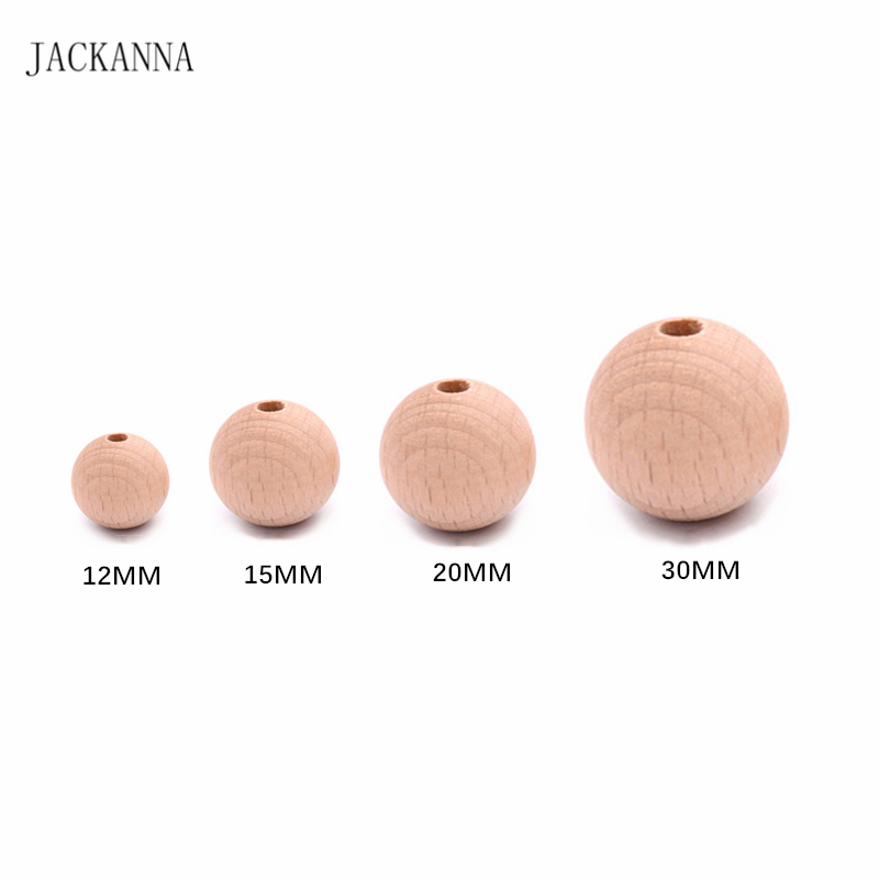 

100PCS Natural Beech Wood Teether Beads, Round DIY Wooden Baby Teething Beads for Pacifier Clips Making 12mm 15mm 20mm 30mm 201123