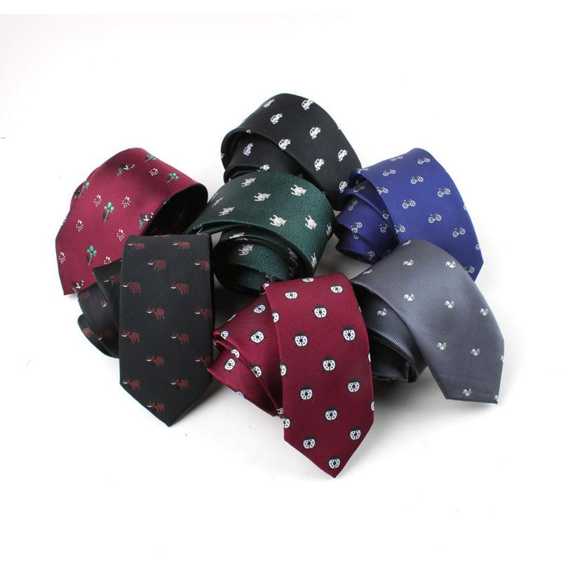 

New 6cm Ties for Mens Skinny Cravat Neckties Polyester Jacquard Cartoon Pattern Narrow Collar Slim Tie