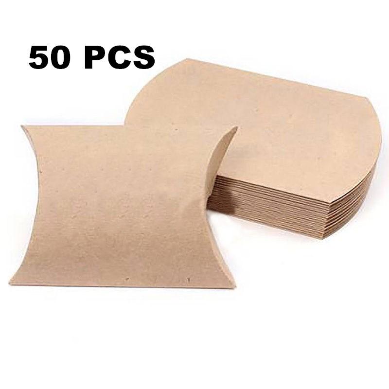

50pc Candy Box Bag Craft Paper Pillow Shape Wedding Favor Gift Boxes Pie Party Bags Eco Friendly Kraft Packaging Promotion