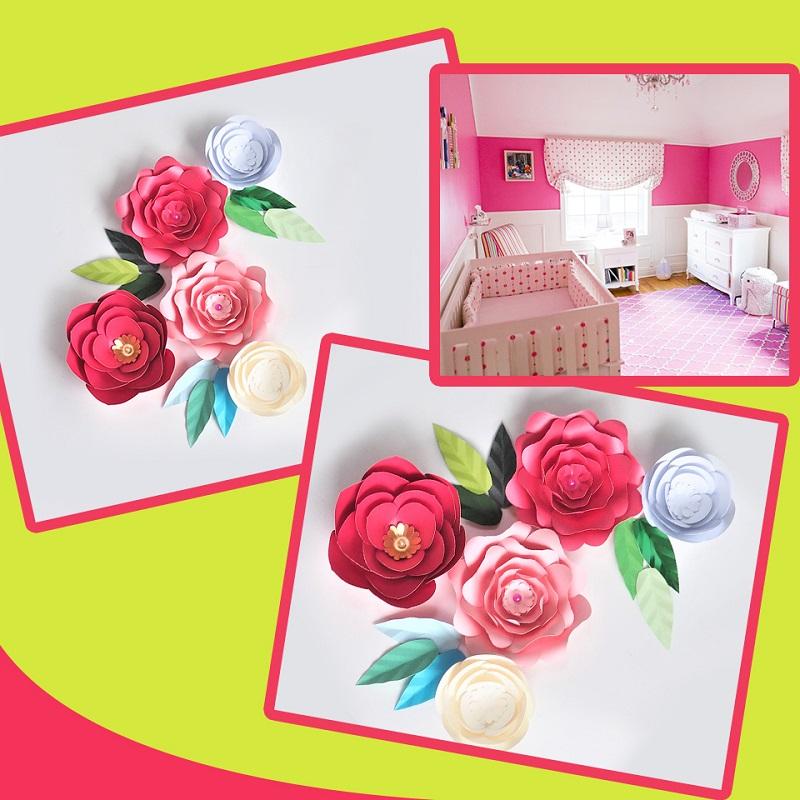 

DIY Giant Paper Flowers Artificial Rose Fleurs Backdrops 5pcs+9 Leave For Wedding Party Decorations Baby Nursery Video Tutorial, Custom color
