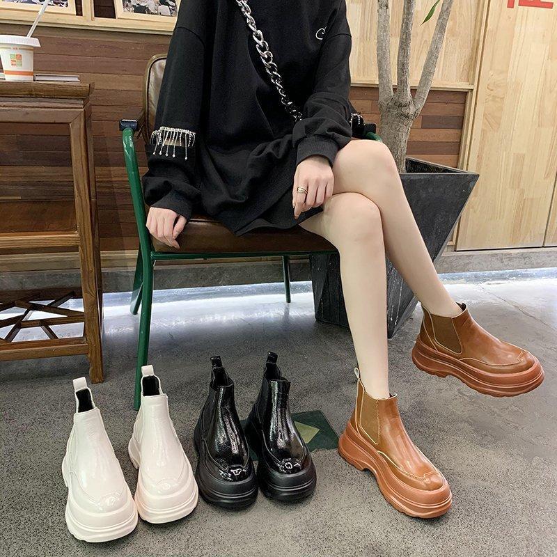 

Wedge Boots Women's Low Shoes Round Toe Flat Heel Platform Lolita Ankle Leather Ladies Rubber Med Autumn Riding1