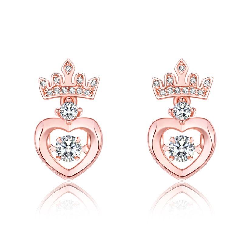 

Crown Beating Heart Earrings Fashionable Love Heart Stud Earrings Jewelry