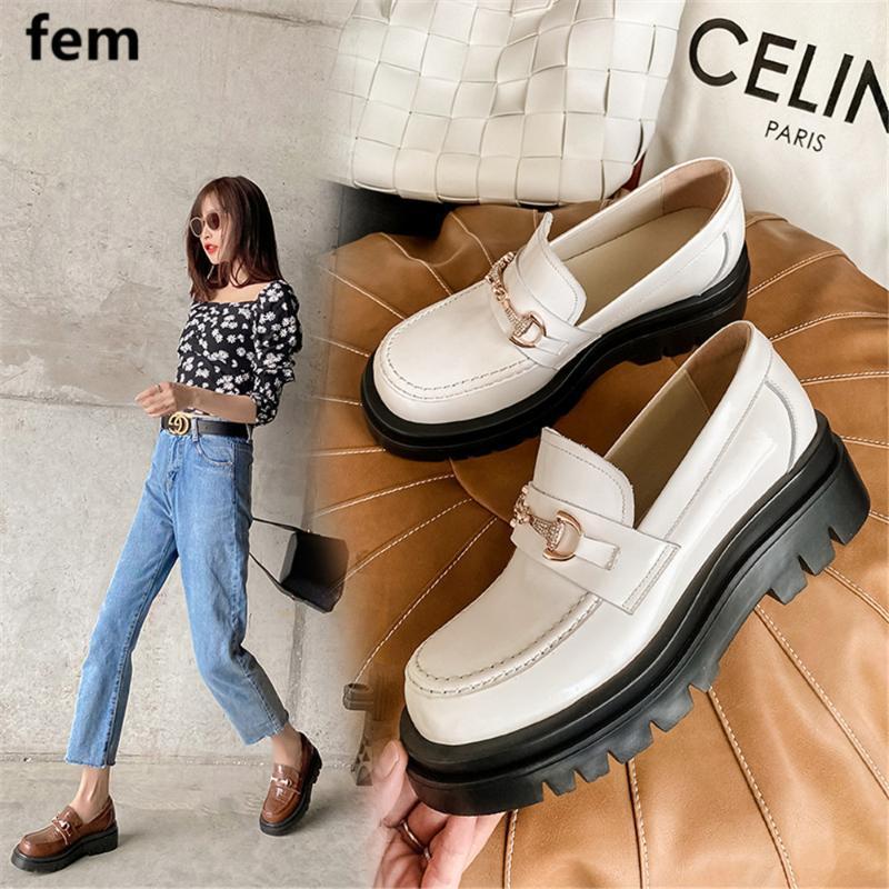 

Genuine Leather Thick Bottom Loafers Slip On Real Leather Shoes Women Horse Bit Loafer Shoes For Women Round Toe Metal Decoratio1, Black