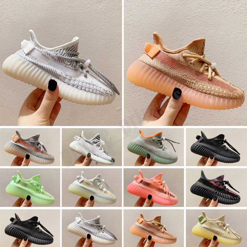 

Kanye West 3M Reflective Infant Yecheil Kids Running Shoes Static Glow Green Clay Trainers Big Small Boy Girl Children Toddler Sneaker Black, Photo color