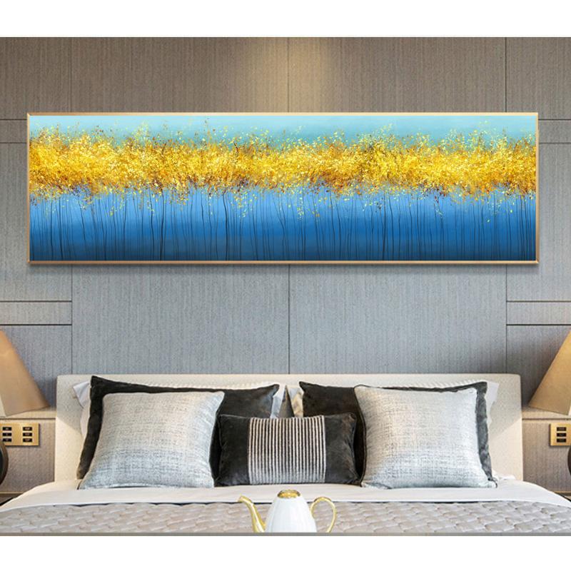 

DDHH Nordic Poster Canvas Print Blue Gold Bedroom Decor Abstract Wall Picture For Living Room Canvas Mural Modern Simple Room