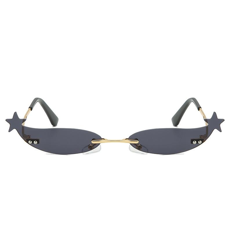 

Brand Designer Rimless Cat Sunglasses Cool Star Small Sunglasses Metal Frameless Narrow Fashion Women Eyewear FML