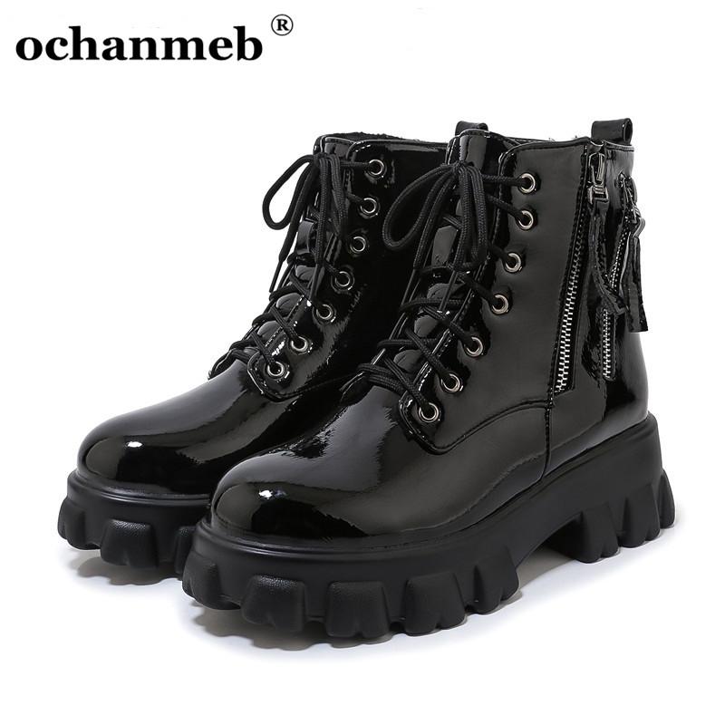 

Ochanmeb Double Zipper Style PU Leather Short Boots For Women Flat Thick Sole Black Fall Winter Casual 2020, White plush in