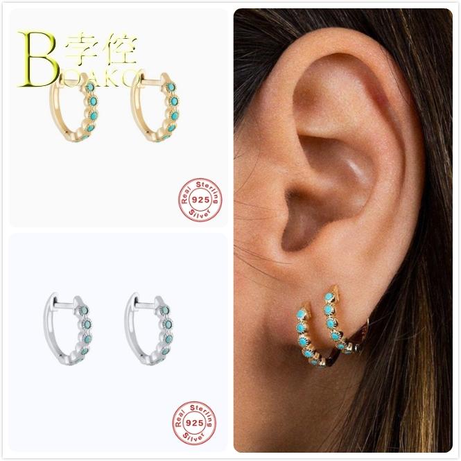 

Real 925 Silver Earrings For Women Gold Gem Stone Earrings Girl Cartilage Piercing Earring Female Crystal Hoop aretes B5