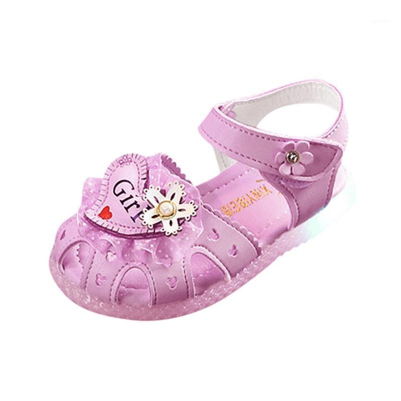 

KANCOOLD baby girl luminous soft bottom hollow sandals newborn girls letter dot lace love gear plum print shiny princess shoes1, Pink