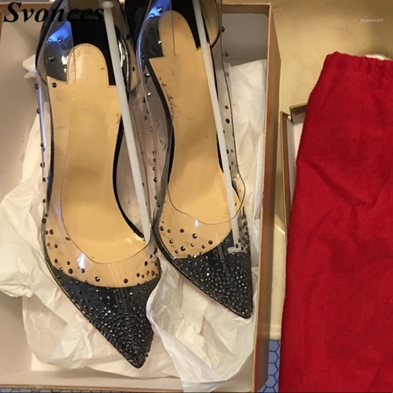 

Clear PVC High Heels Wedding Crystal Pumps Shoes Woman Stiletto Transparent 8CM 10CM Dress Party Celebrity Shoes1, Black