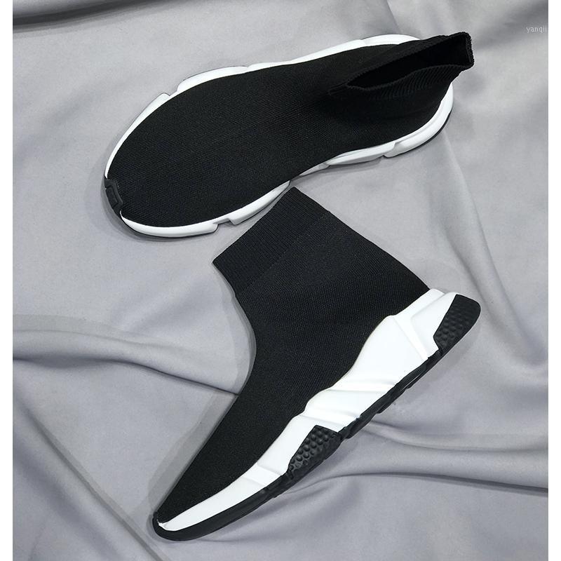 

Fashion Brand Women Sock Boots Slip on Platform Shoes Stretch Fabric Flat Heel Elastic Ankle Boots Black Knitted Socks Woman1, As picture