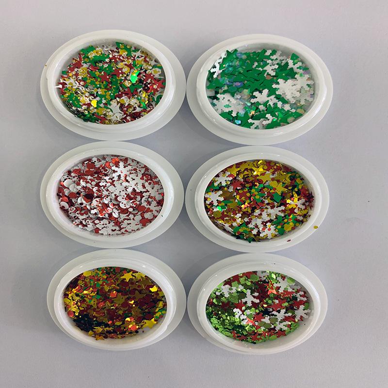 

6Jars/ Christmas chunky glitter 6Types Christmas Tree Glitter for face, body, ,Christmas 0.2-5mm Loose ,6776