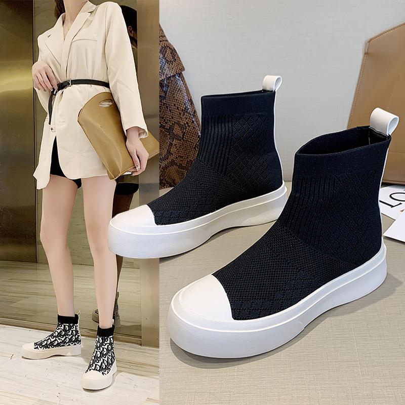 

2020 Ankle Boot Women Socks Shoes Female Sneakers Casual Elasticity Zapatillas Mujer Soft Sole Fashion Short Boots, Black