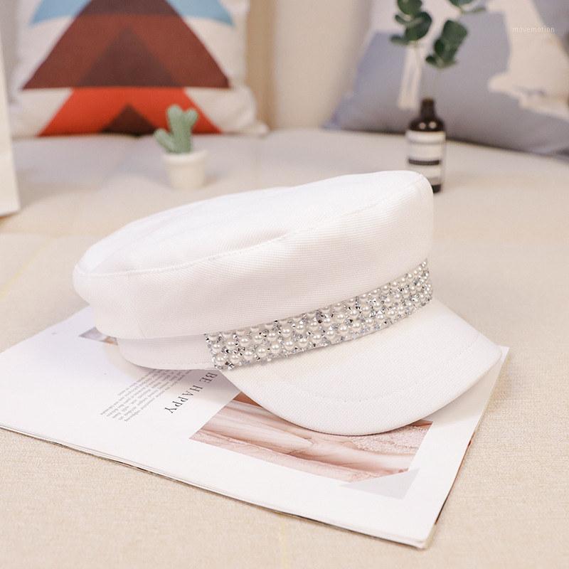 

Fashion PU Leather Hat Autumn Sailor Hat For Women Men Black Grey flat top Female travel cadet Captain Cap Berets1, White