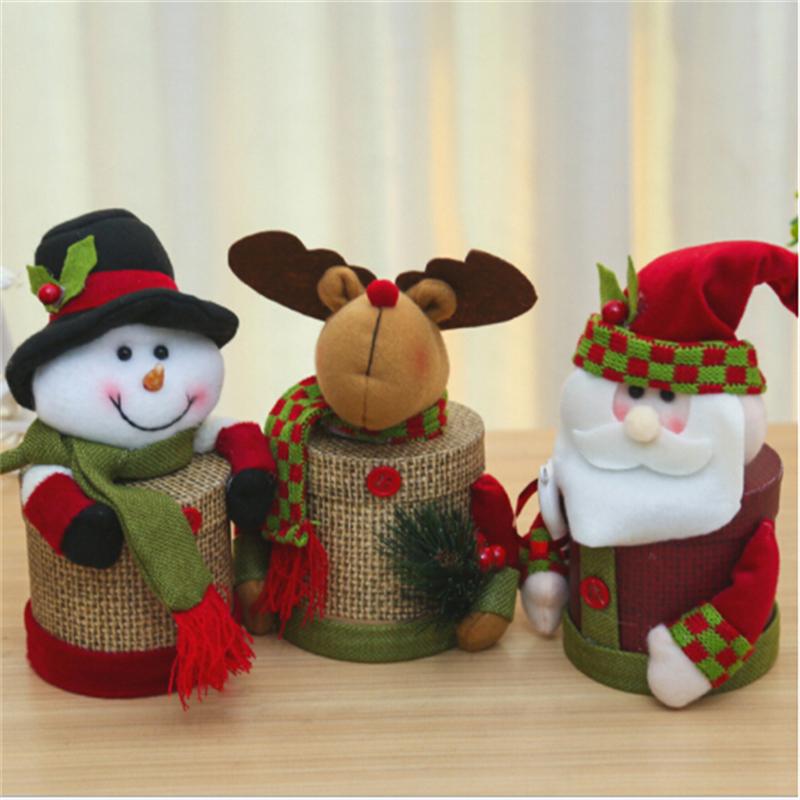 

Xmas Gift New Christmas Candy Jar Santa Claus Elk Snowman Children Gift Holders Festival Linen Box Christmas Supplies